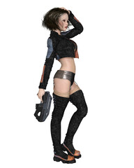 Female Cyber Punk Sci-Fi Mercenary - Standing Pose, 3d digitally rendered science fiction illustration of a fictional character