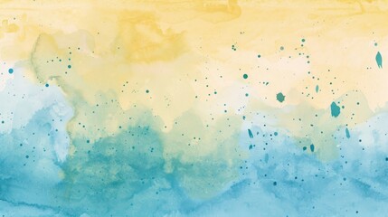 Watercolor illustration with a gradient blend of yellow and blue, featuring abstract splashes and soft transitions creating a serene atmosphere.