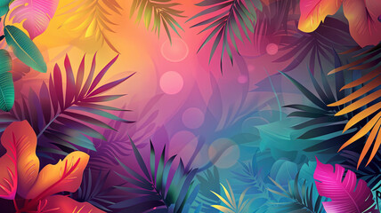 Colorful tropical plants background template mockup with copyspace