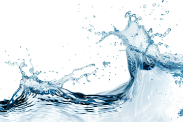 Blue water swirl splash with little bubbles isolated on clear png background, liquid flowing in form of wave.
