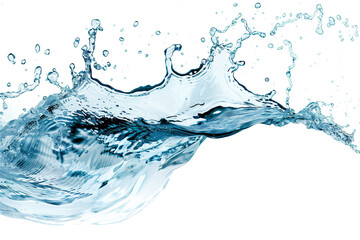 Blue water swirl splash with little bubbles isolated on clear png background, liquid flowing in form of wave.