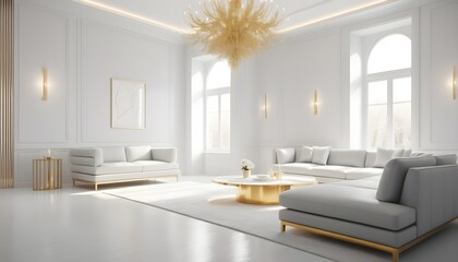 Fototapeta premium white and gold theme interior modern minimalism photo realism