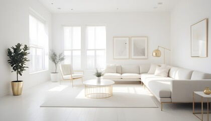 white and gold theme interior modern minimalism photo realism