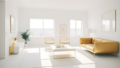 white and gold theme interior modern minimalism photo realism
