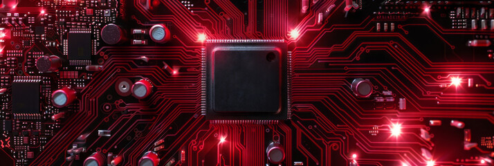 Computer red electronic microcircuits background