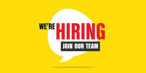We are hiring, join our team illustration,we are hiring, join our team, flat vector poster or banner illustration on yellow background