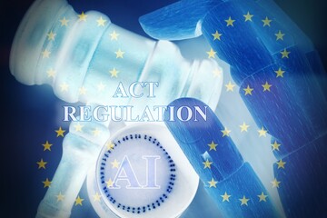 AI act regulation symbol in Europe. Concept words AI artificial intelligence act regulation on...