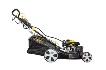 New lawn mower isolated on white background.