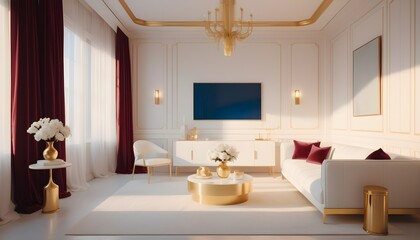 Fototapeta premium white and gold theme interior modern minimalism photo realism