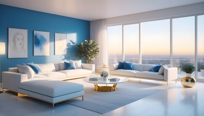 white and gold theme interior modern minimalism photo realism