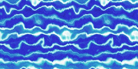 Obraz premium Wavy tie Dye stripe with linen effect seamless ribbon texture. Masculine blue white striped print edging. 