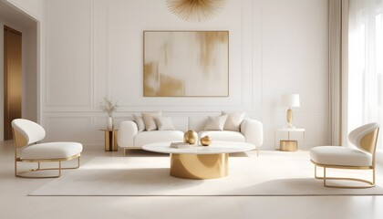 white and gold theme interior modern minimalism photo realism