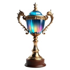 Fototapeta premium Luxury golden trophy empty with gemstone and vintage decoration isolated on white background