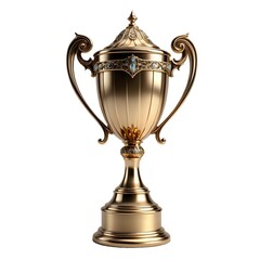 Fototapeta premium Luxury golden trophy empty with gemstone and vintage decoration isolated on white background