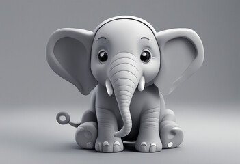 Fototapeta premium A cartoon artistic image of a cute elephant with grey background.