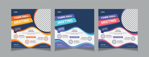 Town Hall Meeting Social Media Post Templates, vector illustration eps 10