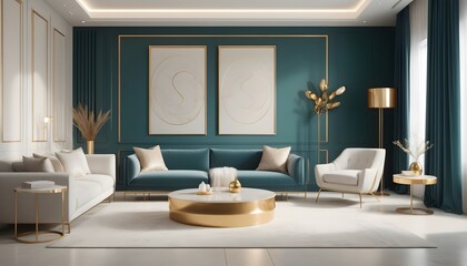 white and gold theme interior modern minimalism photo realism