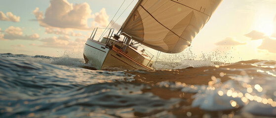 A sailboat glides through golden waters at sunset, embodying adventure at sea.
