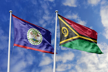 3d illustration. Belize and AAAAAAA Flag waving in sky. High detailed waving flag. 3D render....