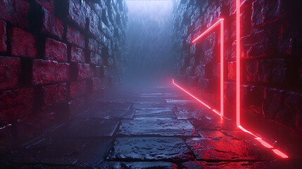 Futuristic corridor with glowing neon lights. 3D rendering, Neon Light Tunnel in Indigo and Crimson Colors. Perfect for Landing Pages and Wallpapers, Colorful feathers as a background
