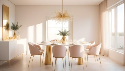 white and gold theme interior modern minimalism photo realism