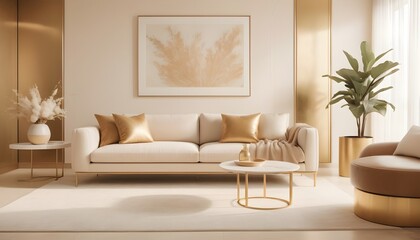 white and gold theme interior modern minimalism photo realism