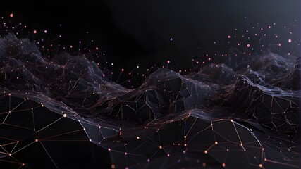 A point-and-line digital backdrop that is abstract. Black plexus glowing. Big data. network or link. background in abstract science and technology. Vector illustration in 3D