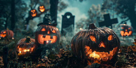 Realistic Halloween art design, Halloween october 31 the holiday of dead candles and pumpkins

