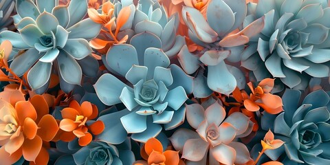 Succulent plants bring vibrancy and texture to the background. Concept Botanical Beauty, Succulent Splendor, Nature's Textures, Greenery Galore