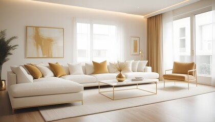 white and gold theme interior modern minimalism photo realism