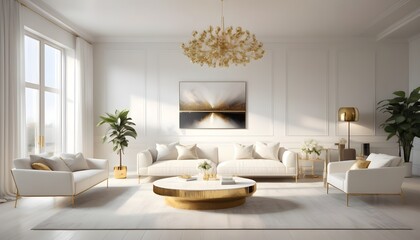 white and gold theme interior modern minimalism photo realism