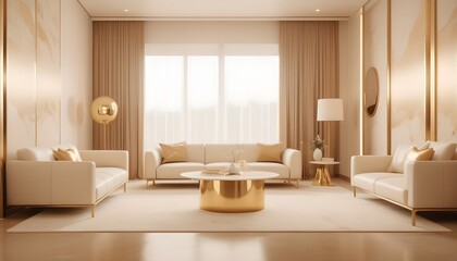 white and gold theme interior modern minimalism photo realism