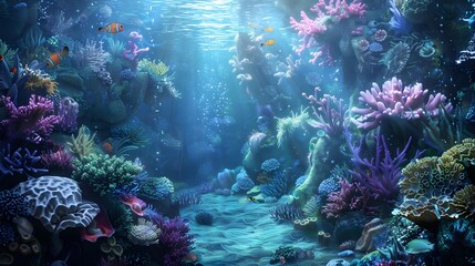 about abstract nature underwater garden growth with seashells and fish