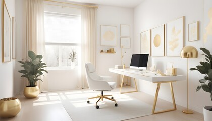 white and gold theme interior modern minimalism photo realism