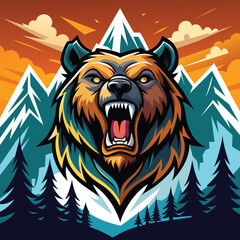 angry bear logo modern art style