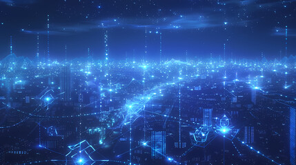 Obraz premium Cityscape of high-rise buildings, blue lights