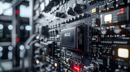 High-Tech Innovation Detailed Mechanical Design Forming the Letters AGI, Symbolizing Advanced Artificial General Intelligence Technology and Future Connectivity Beyond the Limits Wallpaper Digital Art