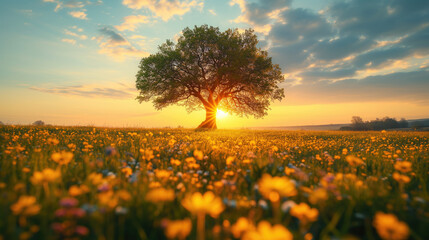 Yellow spring flowers on a meadow, beautiful nature wallpaper, springtime