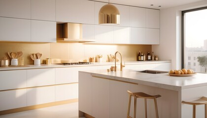 Fototapeta na wymiar white and gold theme interior modern minimalism photo realism