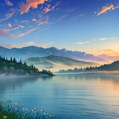 landscape with lake and mountain