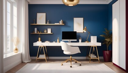 white and gold theme interior modern minimalism photo realism