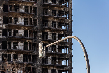 Building burned by fire in Valencia