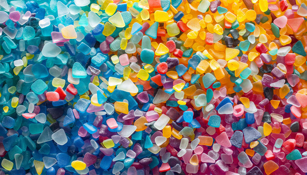 Stock photo of microplastics scattered throughout the photo, environmental pollution, plastic background