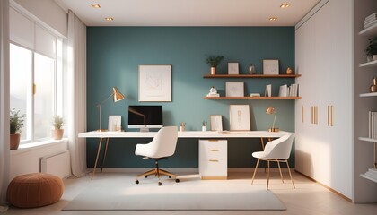 white and gold theme interior modern minimalism photo realism