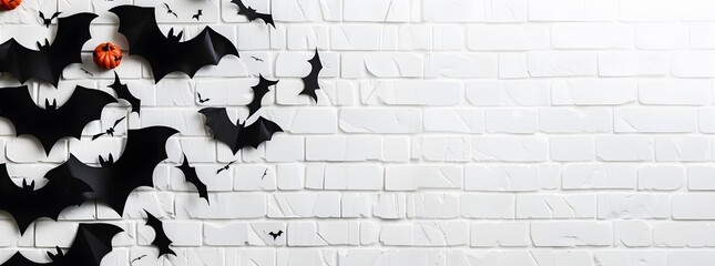 Minimalistic Halloween Banner with Bats and Pumpkins