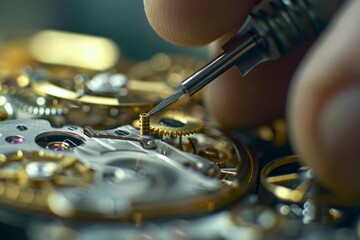 The image captures the delicate process of assembling watch parts, highlighting the precision required