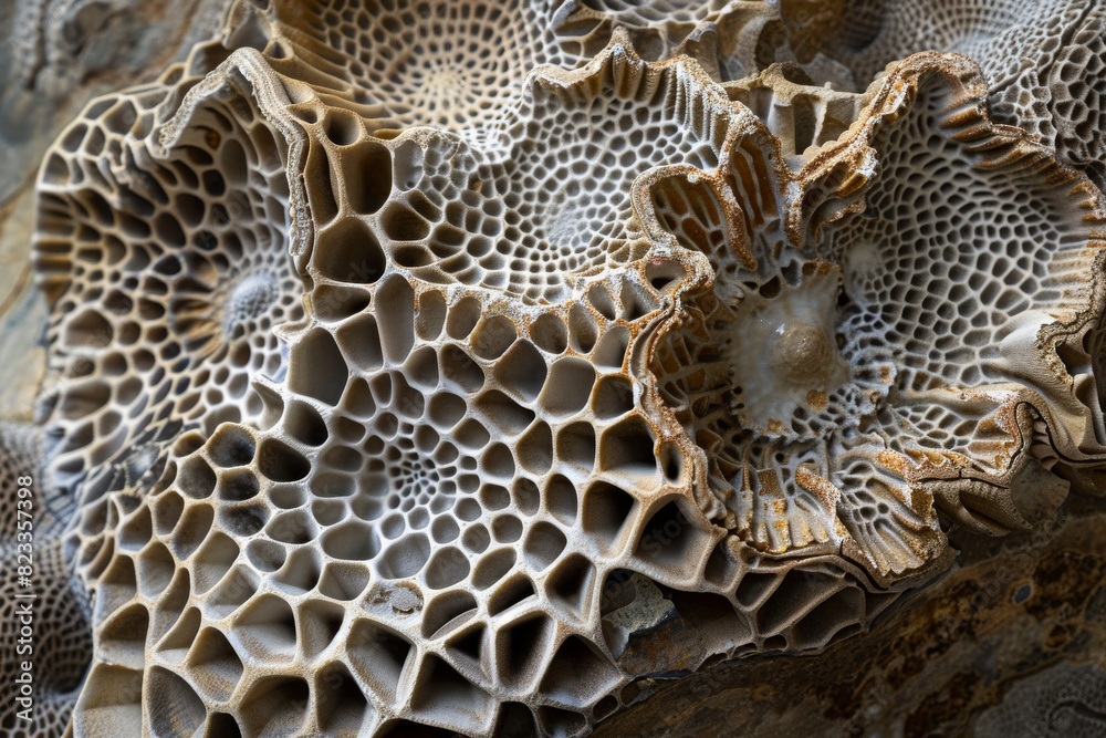 Poster This close-up showcases weathered patterns and textures on ancient coral fossils with remarkable clarity