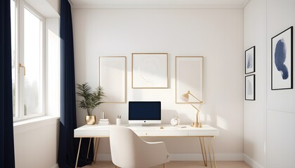 white and gold theme interior modern minimalism photo realism