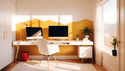 white and gold theme interior modern minimalism photo realism