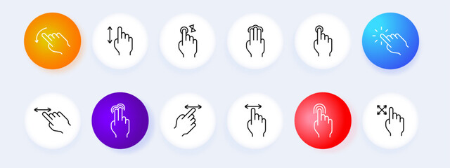 Gesture tap set icon. Tap, double tap, swipe, long press, scroll, pinch, zoom, rotate, spread, flick. User interface, touchscreen concept.
